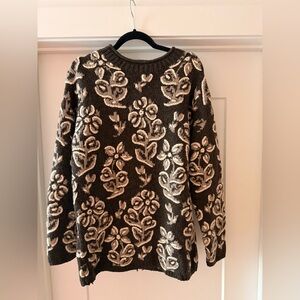 Garnet Hill Floral Sweater in Brown and Cream